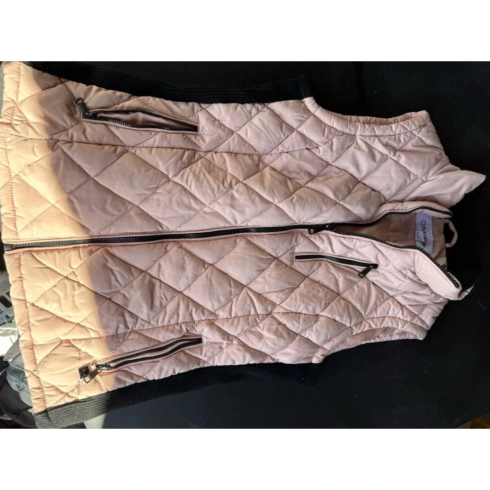 Calvin Klein Quilted Vest Womens Medium Pink Lightweight Puffer Zip - Picture 2 of 4